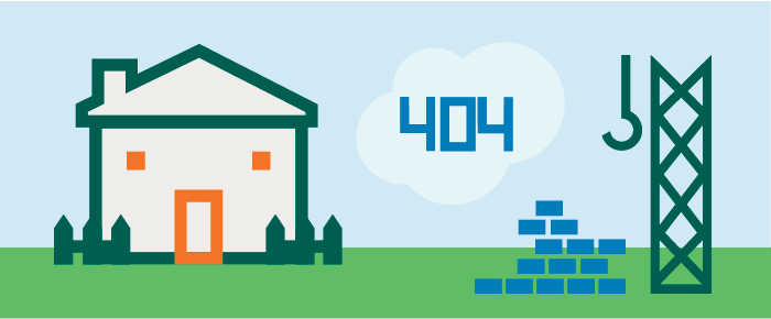 digital illustration of a house and crane with a cloud between with number 404 on it.